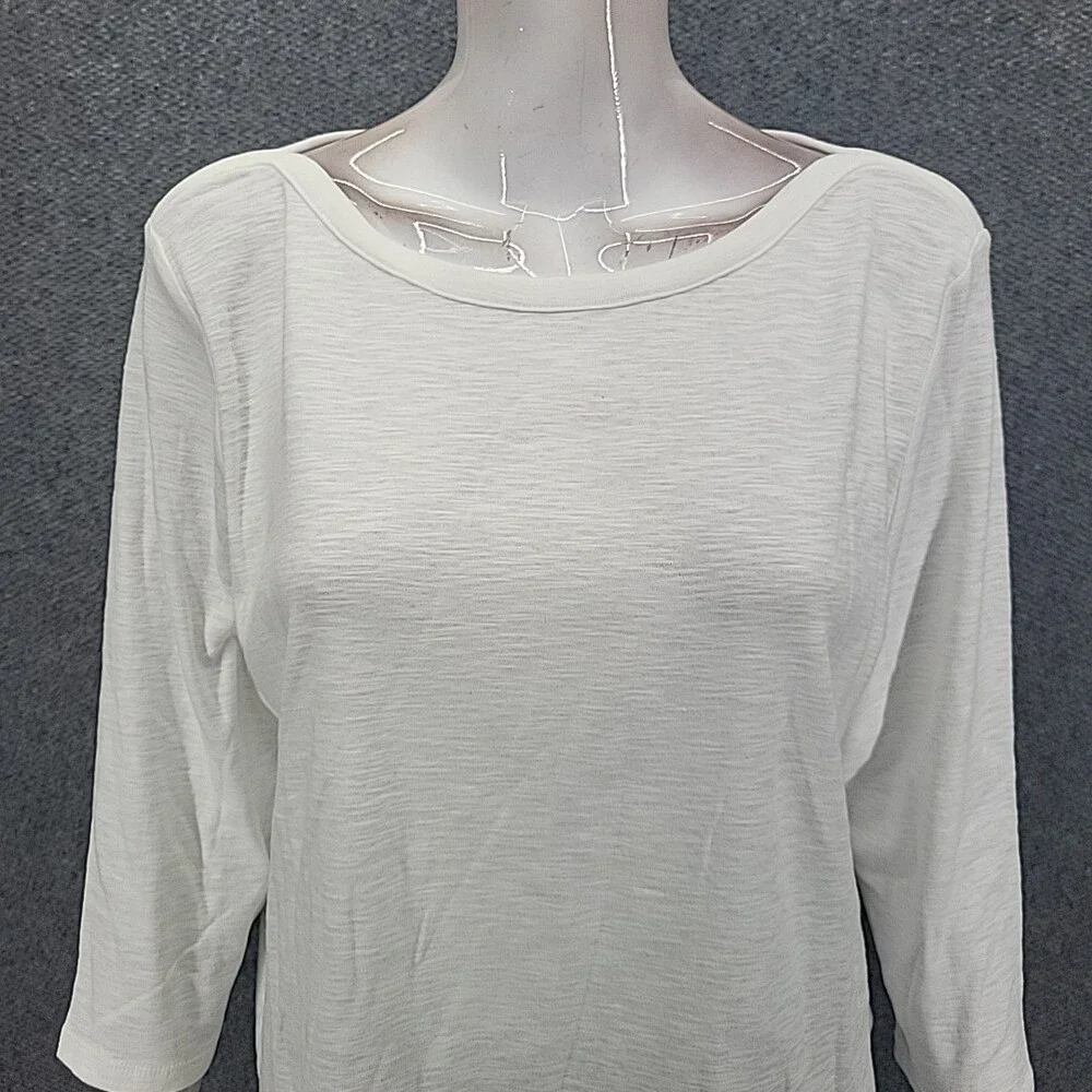 Kirkland Signature Womens Cotton Top X-Large Sz White 3/4 Sleeves Tee Shirt
